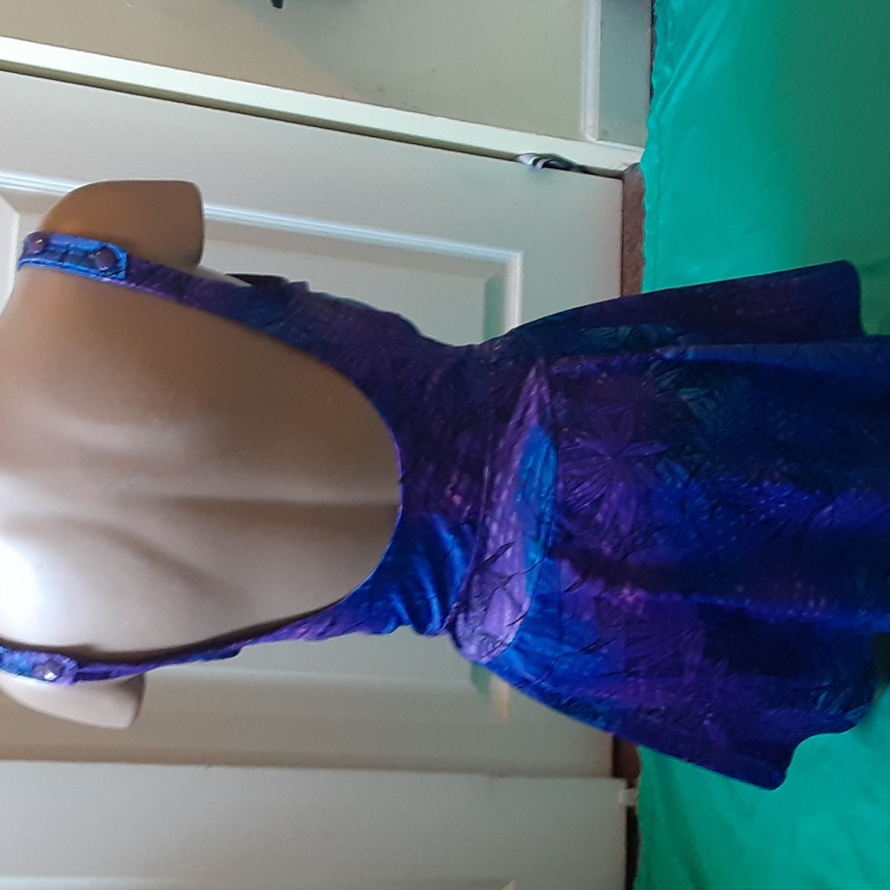 ROXANNE  PURPLE,BLUE FLORAL ONE PIECE SWIMSUIT WITH SKIRT, 16/38B - Picture 4 of 11